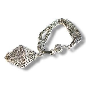VINTAGE 1950s Silver tone Filigree One Charm Bracelet JUDY LEE Label NEVER WORN
